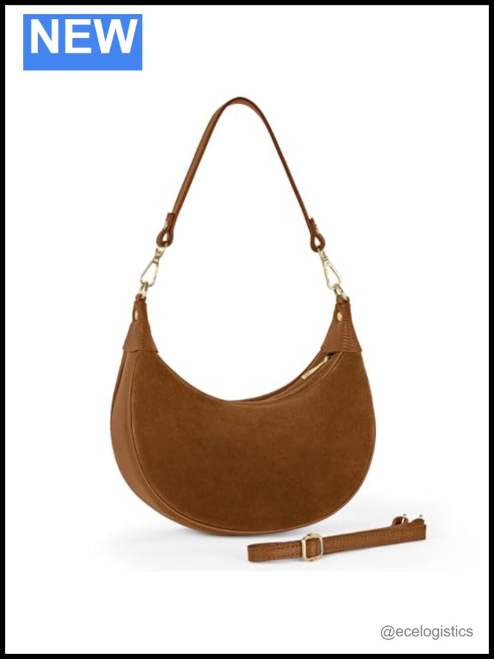 Women's Genuine Suede Crescent Saddle Shoulder Bag with Short & Long Straps